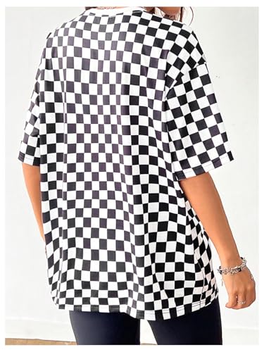 Milumia Women's Checkered Crew Neck Short Sleeve T Shirt Loose Fit Street Tops2