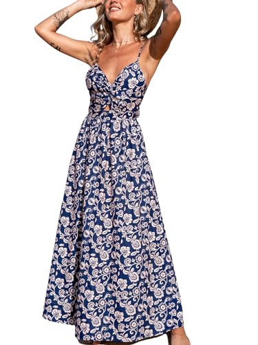 Image of CUPSHE Women's Maxi Dress Floral Print Twisted V Neck Sleeveless Long Dress Summer Casual Dress