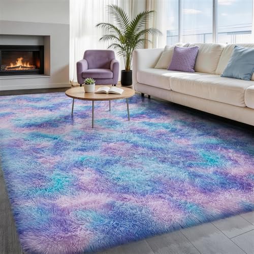 Ophanie Rainbow Purple Rug for Bedroom Girls, Unicorn Colorful Mermaid Fluffy Soft Cute Fuzzy Area...