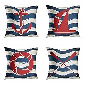 rouihot Set of 4 Throw Pillow Cover 18x18 Inch Red Navy Coastal Nautical Theme Home Decor Pillowcase Square Cushion… 51 mItjhrJS. SS280