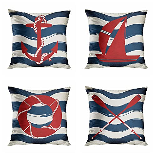 rouihot-Set-of-4-Throw-Pillow-Cover-18x18-Inch-Red-Navy-Coastal-Nautical-Theme-Home-Decor-Pillowcase-Square-Cushion-Cover-for-Sofa-Bed-Couch 51 mItjhrJS
