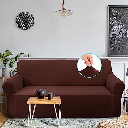 U-Nice Home UHSC0204-L-COFFEE Velvet Sofa Covers Stretch Couch Covers For 3 Cushion Couch Furniture Protector Sofa Slipcover thumb #1