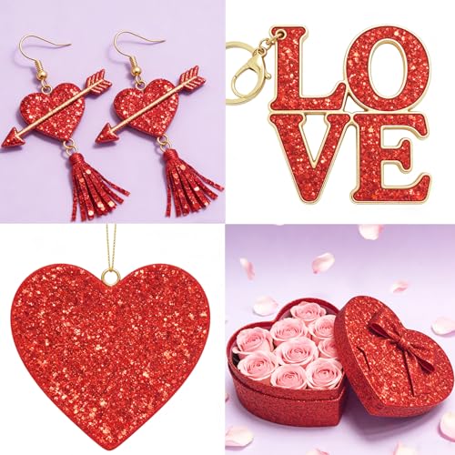 Image of Sparkly Red Chunky Glitter Fabric Roll 12 x 52 inch Shiny Solid Color Christmas Faux Leather for Cricut Bows Earrings Key Chains (17032#5)
