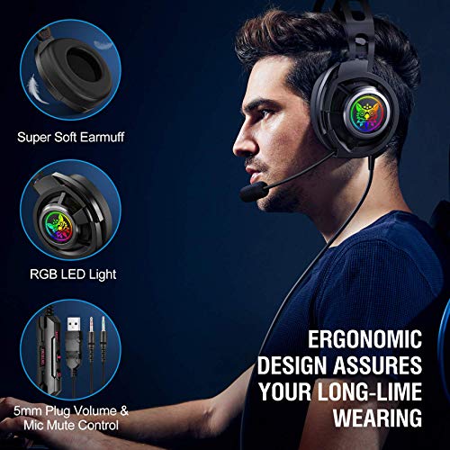 ONIKUMA Gaming Headset-M190 pro- PS4 Headset Xbox one Headset Gaming Headphone with Surround Sound, LED Light & Noise Canceling Microphone for PS4,PC,Mac,Xbox One(Adapter Not Included)