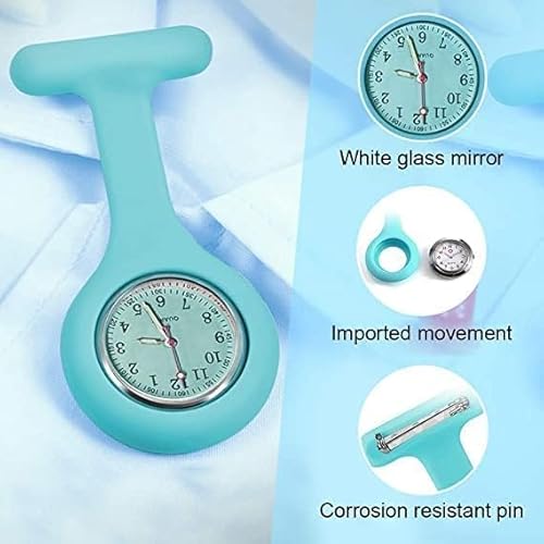 5 Pcs Nurses Watch, Clip on Silicone Nurse Watches, with Security Pin, Portable Watch with Glow Pointer, High Precision Quartz Movement, Easy to Read, for Nurses and Other Medical Professionals