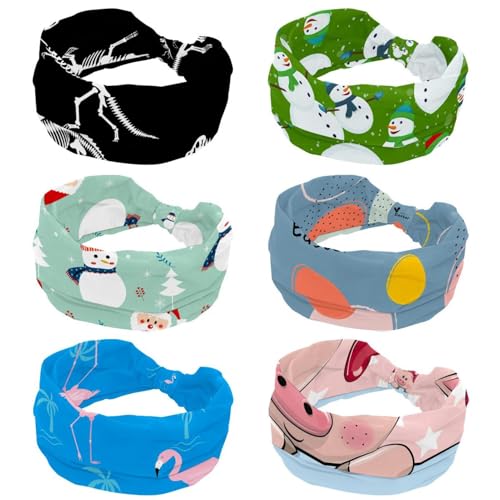 Bandeaux larges pour femme par lot de 6 aux motifs de géométrie abstraite pour le sport