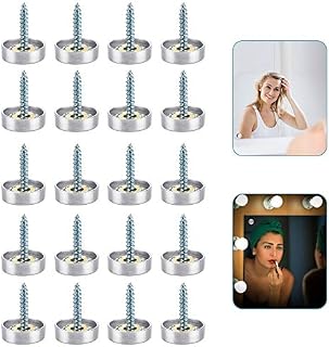 PERFETSELL 20 Sets Mirror Screws 16mm Brushed Mirror Screw Caps Stainless Steel Mirror Nails with Decorative Cap Covers for Mirrors Tables Bath Plates Wardrobes Glass Signs (Silver)