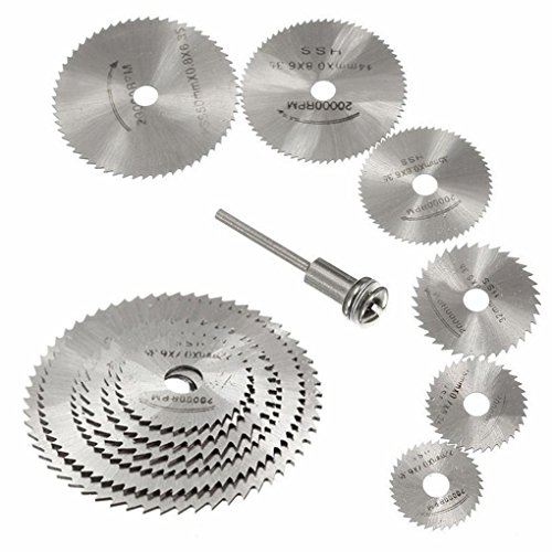 Jinzuke 7pcs Mini HSS Acero de Alta Velocidad Sierra de Disco Circular de la Rueda de Cuchillas de Corte Taladros Mandriles Herramientas rotativas Negro Cover