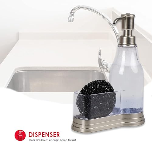 Miniatura 8 de Home Basics Dispensador de jabón de plástico con tapa de acero cepillado y soporte de esponja fijo, bronce