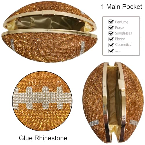 Image of Women Rhinestone Football Shaped Handbag Chain Crossbody Shoulder Bag Football Purse | Rugby, Unique, Novelty, Football