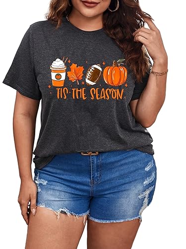 Women's Casual Crew Neck Short Sleeve Plus Size Fall Tops Holiday Shirts Tis The Season Graphic T-Shirts