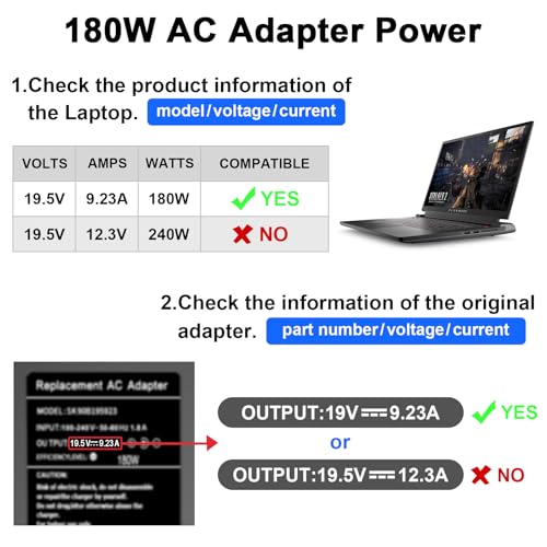 Image of 180W AC Charger Fit for Dell G7 15 17 7588 7590 7790 G5 15 G3 15 17 5515 3579 3779 Laptop Power Adapter Cord Compatible with Dell Dock WD19 WD15 Business Thunderbolt /Universal Docking Station