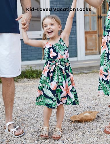 Image of PATPAT Family Matching Outfits Mommy and Me Dresses Hawaiian Tropical Vacation Beach Spaghetti Strap Dress and Shirt