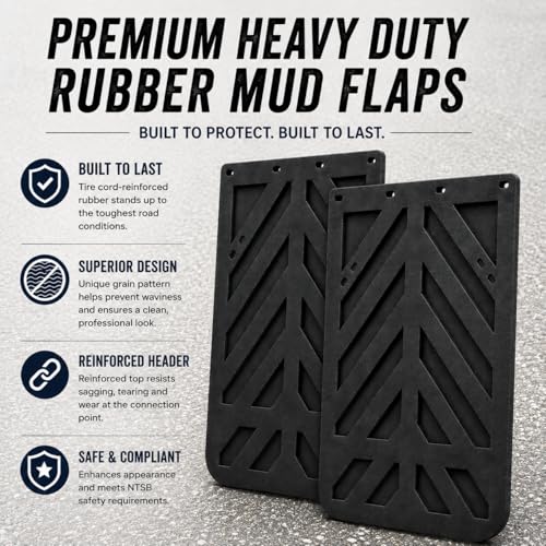 Image of Denco Black Chevron Semi Truck and Trailer Mud Flaps, Heavy-Duty Rubber, 24 inch x 30 inch, Set of 2