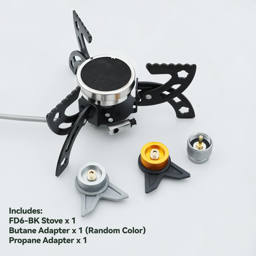 REDSUN FD6 Réchaud de Camping Infrarouge Brûleur à Gaz Anti-Vent Alpin Pliable Léger à 3 Pieds avec Sac EVA pour Pique-Nique Randonnée Camping-Car Pêche, FD6+Sac en EVA+Kit Adaptateur