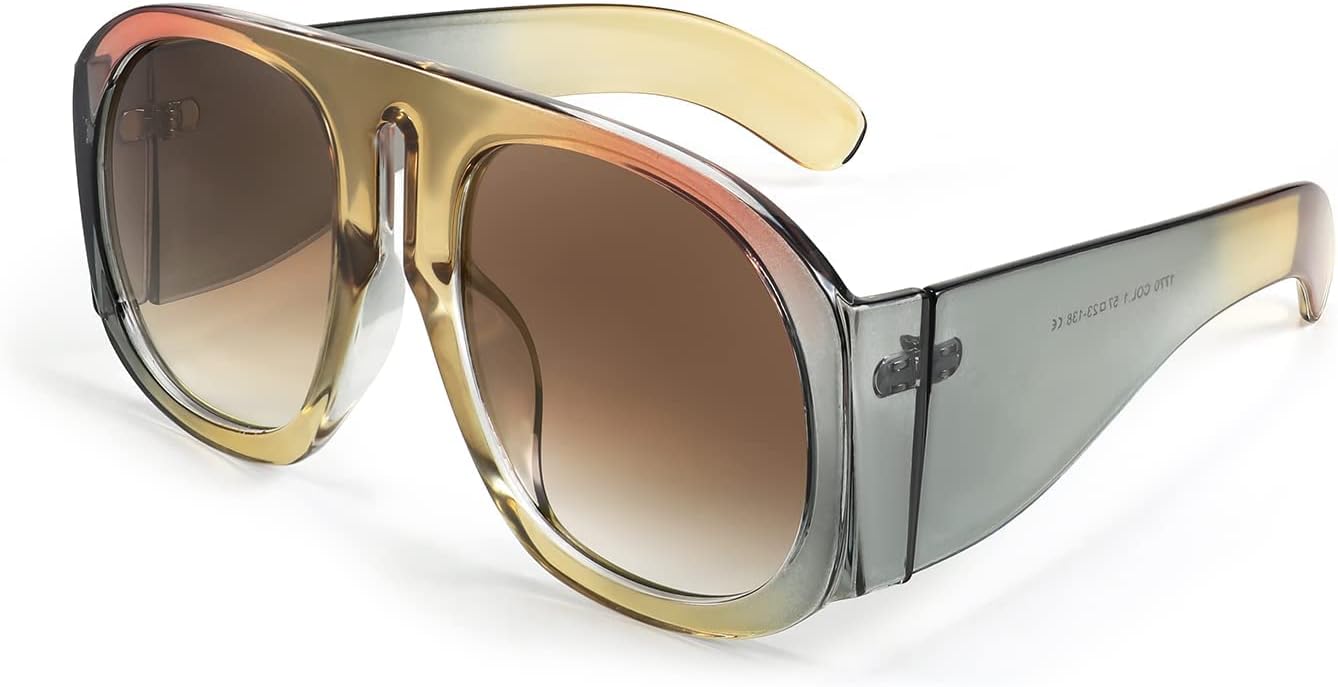 FEISEDY Retro Trendy Avaitor Sunglasses for Women Men Oversized Vintage 70s 80s Sunglasses Flat Top Shield Shades B2745 - Image 3