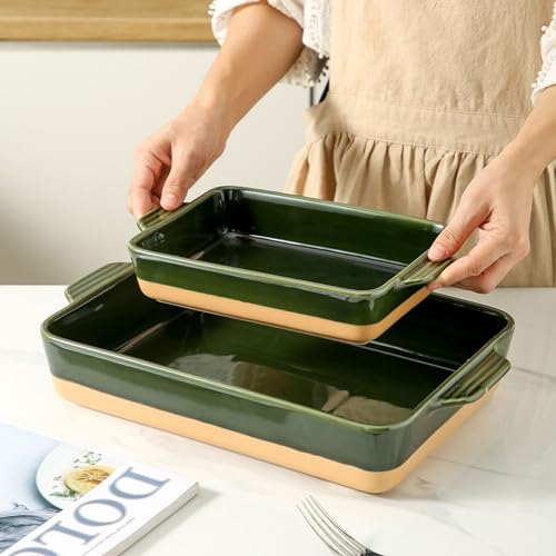 Ceramic Baking Dish Set for Kitchen Dinner, 9 x 13 Inch, Green