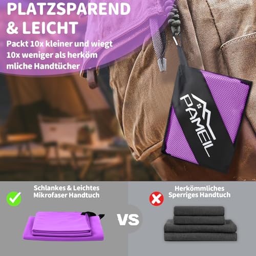 Pameil Mikrofaser Handtuch 3er Set (160x80cm Groß Badetuch +2 Stück 80x40cm Klein Handtuch)… – Ansicht 4