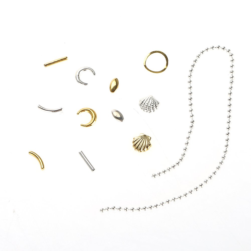 12 Siatka Mieszane Style Nail Art Decoration wydrążony metalowy powłoka Gwiazda Szpilki łańcuchowe DIY Akcesoria do paznokci sztuki dekoracji (02)
