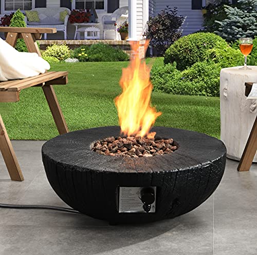 Ehomexpert Fire Pits, 28 Inch Round 30,000 Btu Auto-Ignition Propane Gas Fire Pit For Outdoor Garden Backyard With Water Proof Cover And Lava Rock cover