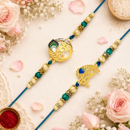 Image of Riddhika Ventures Glorious Gold Plated Auspicious Diamond Ring Rakhi || Traditional Rakhi Set of 2 & Festive Gift || Rakhi Gift Combo for Brother
