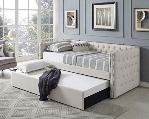 Best Master Furniture Laura Tufted Daybed + Trundle, Twin Bed, Beige Best Master Furniture Laura Tufted Daybed + Trundle, Twin Bed, Beige