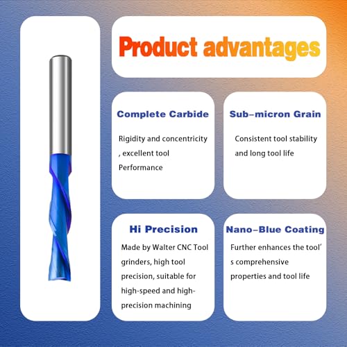 Image of Down Cut Router Bits 1 /4 inch Shank 1 /4 inch Cutting Diameter 2-1 /2 inch Overall Length with Nano Blue Coating Solid Carbide Spiral Plunge Router Bits for Wood Carving Milling