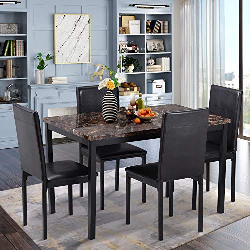 MTFY 5 Piece Faux Marble Dining Table Set, Modern Quality Kitchen Table and Chairs for 4, Marble Top Table with 4 Thicken PU Leather Dining Chairs for Kitchen Dining Room Dinette Furniture MTFY 5 Piece Faux Marble Dining Table Set, Modern Quality Kitchen Table and Chairs for 4, Marble Top Table with 4 Thicken PU Leather Dining Chairs for Kitchen Dining Room Dinette Furniture
