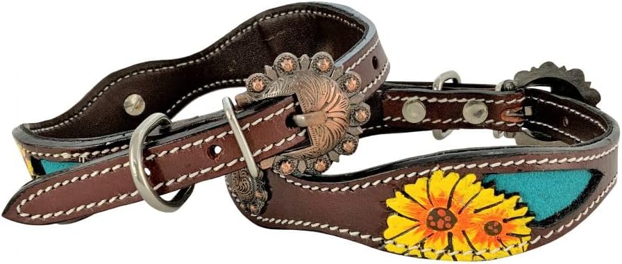 Hand Painted Sunflower Leather Dog Collar (Large 19"-24")