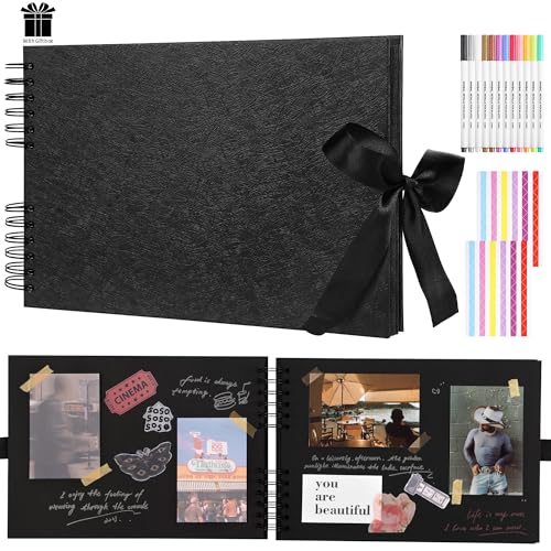Scrapbook Photo Albums A4-80 Pages DIY Memory Album Our Adventure Book with DIY Accessory Kit Craft Paper 11.7x8.3 Inch for Wedding Anniversary Travel Black DS01bk