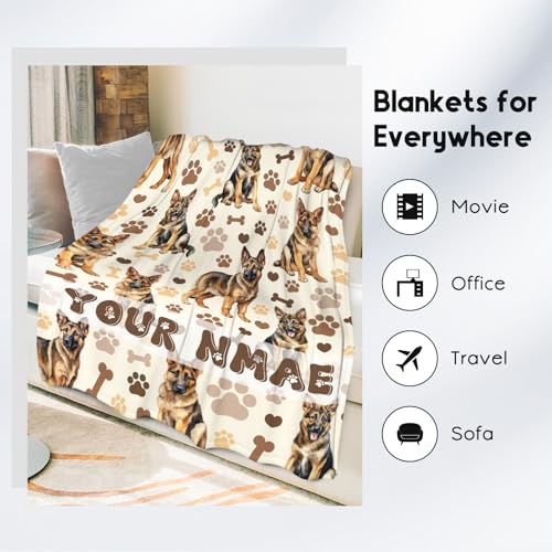 Custom German Shepherd Blanket with Women Men, 60x80 Inches Blanket with Dogs on it, Cozy Soft Throw Gifts for Dog Lovers, Cute Flannel Throw Blankets for Bed Couch
