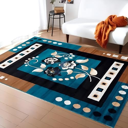 Image of GULDASTA Blue Velvet Carpet for Living Room 5x7 Feet | Soft Anti Slip Area Rug for Bedroom Hall Home Decor