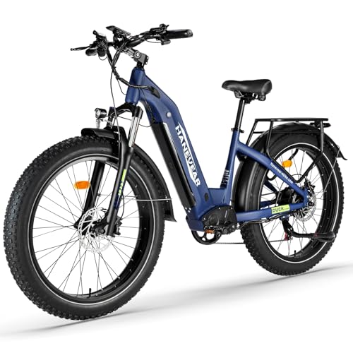 HANEVEAR Elektrofahrrad für Erwachsene, 21Ah 48V austauschbarer Akku, 250W 85Nm E Fatbike, Max. Reichweite 120km+, Doppelte Ölbremsen, E-Mountainbike 26x4.0'' Offroad EBIKE