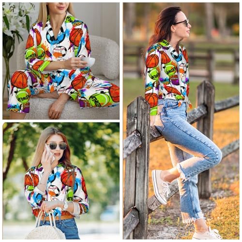 Image of Women'S Long Sleeve Pajama Set Soft Loungewear Button-Down Top & Elastic Waist Pants S- 2XL