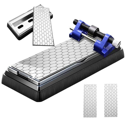 Ensemble de pierres à aiguiser diamant avec grain 400/1000, kit d'affûtage au burin avec guide d'affûtage au burin, avec base de boîte, ensemble de pierres à aiguiser diamant de qualité, plaque fine