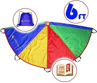 VOMLine Play Parachute for Kids 6 Foot with Dirt Resistant Handles Rainbow Parachute