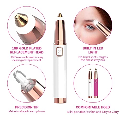 Rechargeable Eyebrow Hair Remover Painless-Precision Eyebrow Trimmer Eyebrow Razor Tool For Face Lips Nose Facial Hair Removal For Men Women Reazeal (White) #TOP3