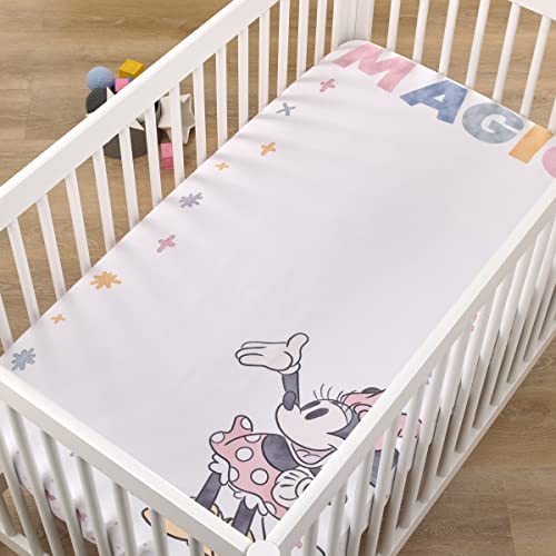 Image of Disney Minnie Mouse Pink, White and Gold You are Made of Magic Lovely Little Lady Nursery Photo Op Fitted Crib Sheet
