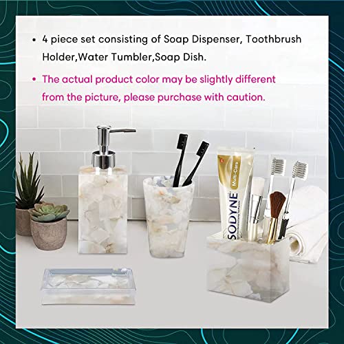 Aimone Bathroom Accessory Set, White Marble Inside Bath Gift Set Of 4 Pieces, Includes Soap Dispenser, Toothbrush Holder, Tumbler, Soap Dish - High Class Home Decor Gift #TOP1