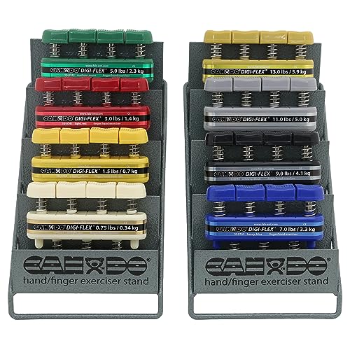 CanDo Digi-Flex Hand and Finger Exerciser 8 Piece Set X-Light - X-Heavy Resistance - With Metl Rack -For Dexterity, Strength, and Flexibility for Fingers, Hands, and Forearms
