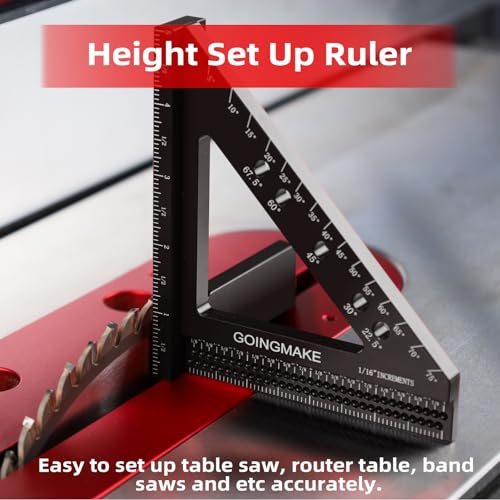 GOINGMAKE 4 in 1 Carpenter Square 4 x 5 Inch Precision Hole Position Scribing Ruler 3D Woodworking Square Multi Angle Measuring Ruler with Quick Angle Pin 0-90 Degree Protractor Layout Measuring Tool - Image 6