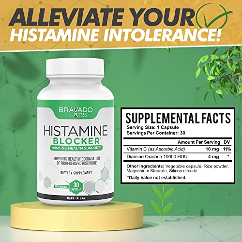 Bravado Labs Premium Histamine Block Supplement - Histamine Blocker Diamine Oxidase Supplement - Advance Dao Enzyme Supplement For Food-Derived Histamine Intolerance - With Maltodextrin (30 Capsules) #TOP6