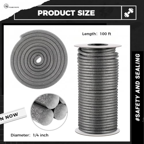 Image of MotiMind Foam Backer Rod for Gap, 1 /4 Inch X 100 ft, Gray, 1 Roll