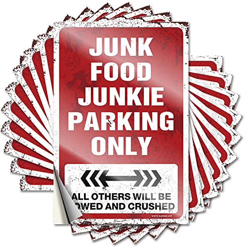 CakJuice Holzschild, Aufschrift \"Junk Food, Junkie Parking Only\", lustiger Aufkleber, 10 Stück, hängende Dekoration, Veranda, Schlafzimmer, Zubehör (Größe: 6 x 9 cm) CakJuice Holzschild, Aufschrift \"Junk Food, Junkie Parking Only\", lustiger Aufkleber, 10 Stück, hängende Dekoration, Veranda, Schlafzimmer, Zubehör (Größe: 6 x 9 cm)