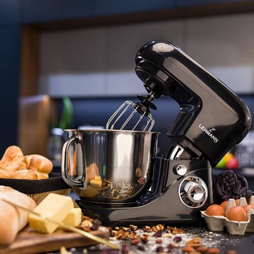 Lehmann Planetarische Küchenmaschine mit Edelstahlschüssel 5 L, Multifunktions Rührgerät 2200 W...