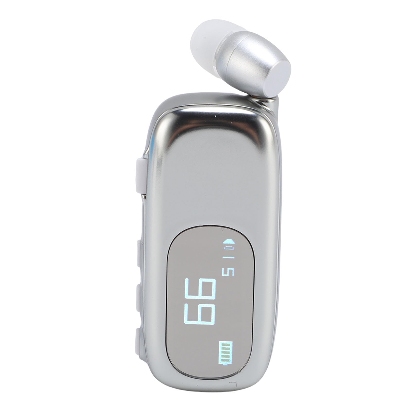 Sorandy Retractable Wireless Headset Headphone, Clamp/Holder on Earpiece Headset with LCD Digital Power Display, Stereo Earphone for Workout, Sports, Running, Trucker Driver (Electroplated Bright