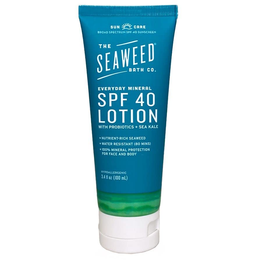 The Seaweed Bath Co. Everyday Mineral SPF 40 Lotion Sunscreen, 3.4 Ounce, Sea Salt Bergamot Scent, Nutrient-Rich Bladderwrack Seaweed, Aloe, Avocado Oil, Vegan, Paraben Free