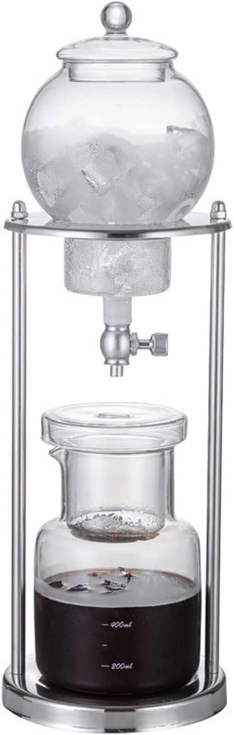 Tower Ice Coffee Maker Capacity Tea Tower,Cold Brew Drip Tower,Iced Coffee Maker, Detachable Glass Cold Brew Maker, Luxury Ice Cold Brew Dripper Coffee Maker in Stainless Steel and Borosilic