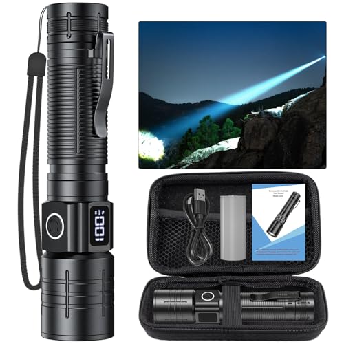LED Flashlight, High Powered High Lumens Super Bright Tactical Flashlight, Rechargeable Flashlights High Lumens, 6 Modes Zoomable Waterproof Flash Lights for Emergency, Camping, Hiking