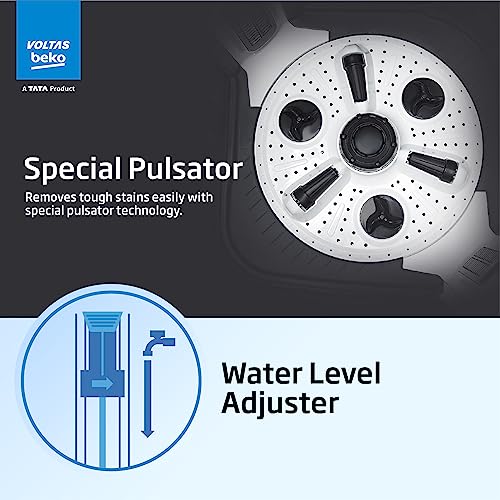 Image of Voltas Beko 14 Kg, 5 Star Semi-Automatic Top Load Twin Tub Washing Machine (Wtt140Agrt) Gray - Jumbo Series